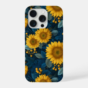 Motif floral bleu tournesol jaune vintage