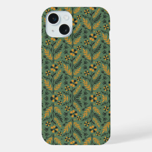 Motif floral botanique stylisé orange et noir