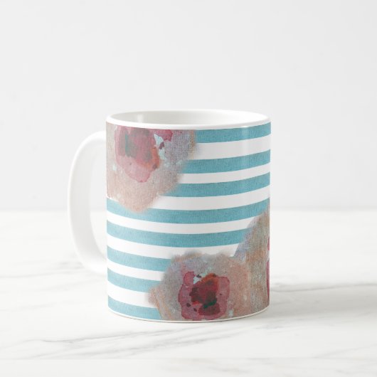 Motif floral chic de Boho rayé | Café Mug (Devant gauche)