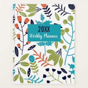 Motif floral coloré bleu vert citron et orange