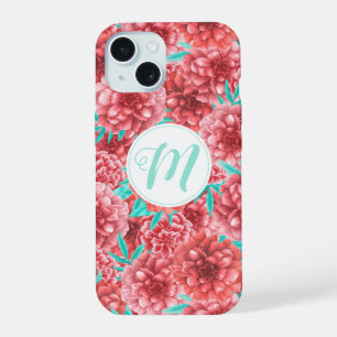Motif floral corail et monogramme