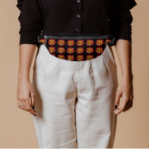 Motif floral dahlia rouge et blanc sur noir