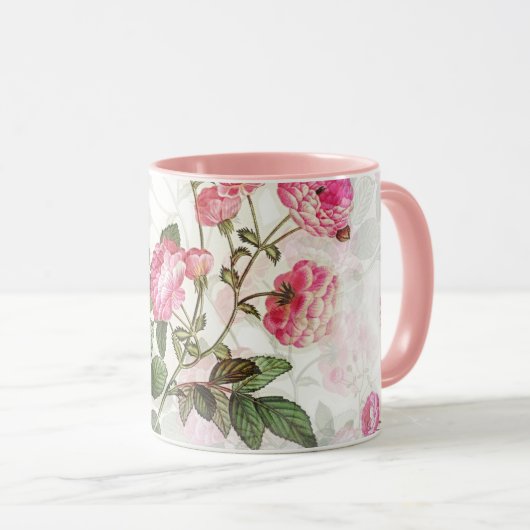 Motif floral de Mug de fleurs roses (Devant droit)