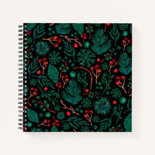 Motif floral de Noël aquarelle | CARNET (Devant)