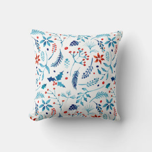 Motif floral de Noël aquarelle   Oreiller