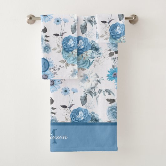 Motif floral du monogramme de bordure bleue (En situation)