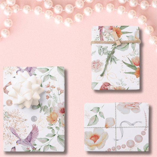 Motif floral élégant Fleurs jolies Feuilles Oiseau