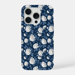 Motif floral élégant rose navy blanc