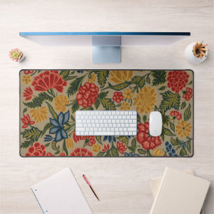 Motif floral en broderie laine vintage rouge et or