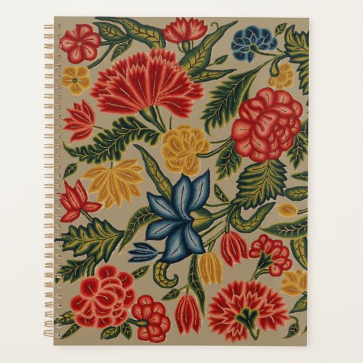 Motif floral en broderie laine vintage rouge et or (Devant)