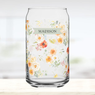 Motif floral ensoleillé aquarelle avec nom personn