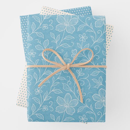Motif Floral Feuille Classé Sur Azure Blue (En situation)