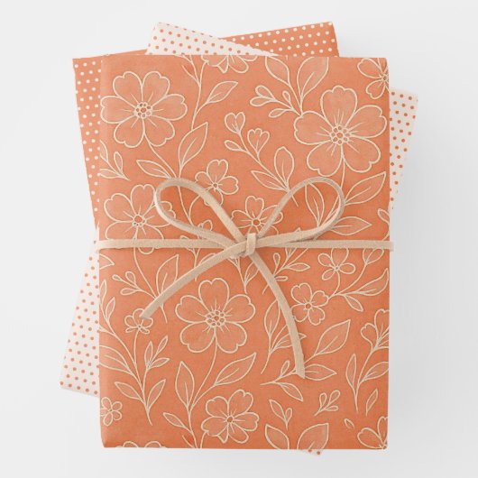 Motif Floral Feuille Classé Sur Coral Orange (En situation)