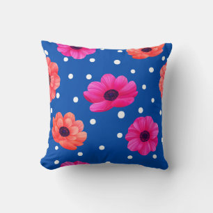 Motif floral gras Coussin bleu