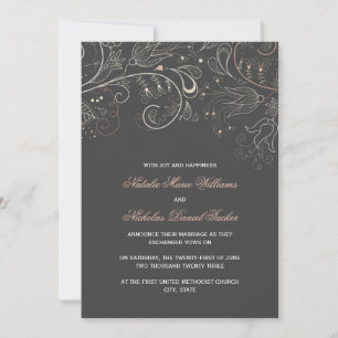 Motif floral gris avec tulipe - Faire-part de mari
