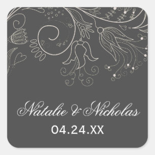 Motif Floral Gris/Blanc Tulipe - Sticker Carré