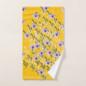 Motif floral gris feuille pâle centre violet jaune (Serviette à main)