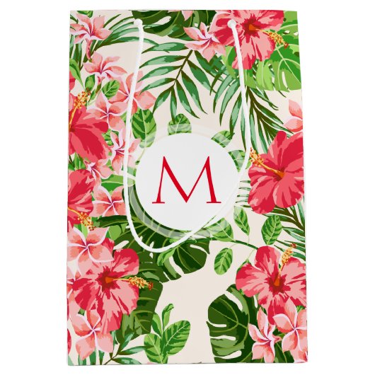 Motif floral Hibiscus rouge Monogramme M Sac cadea (Devant)