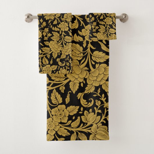 Motif floral indien en laque noire et or antique (En situation)