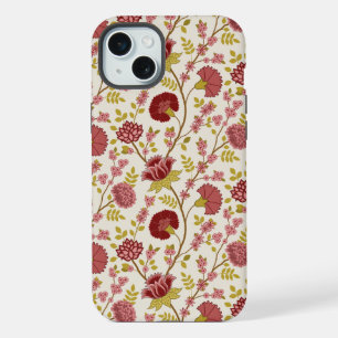 Motif floral jacobéen rouges roses or crème