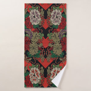 Motif floral japonais vintage pivoine rouge noir