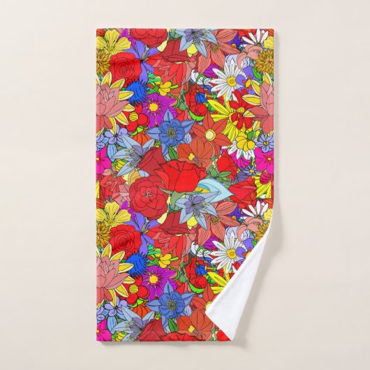 Motif floral jaune bleu pourpre vert rouge (Serviette à main)
