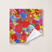 Motif floral jaune bleu pourpre vert rouge (Gant de toilette)
