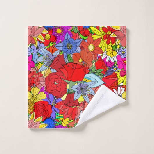 Motif floral jaune bleu pourpre vert rouge (Gant de toilette)