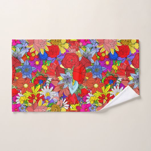 Motif floral jaune bleu pourpre vert rouge (Serviette à main)