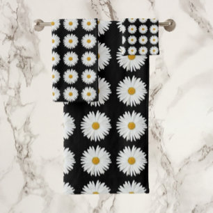Motif floral marguerrier blanc sur noir