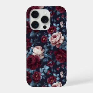 Motif floral marine rose burgundy élégant