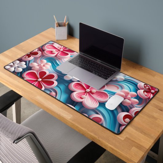 Motif floral moderne rose bleu 3D (Bureau 2)