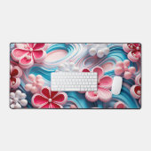 Motif floral moderne rose bleu 3D (Clavier et souris)
