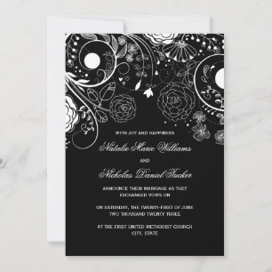 Motif floral noir/blanc - Faire-part de mariage