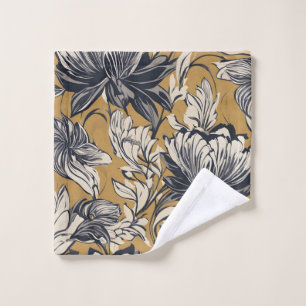 Motif floral noir et blanc élégant sur moutarde do