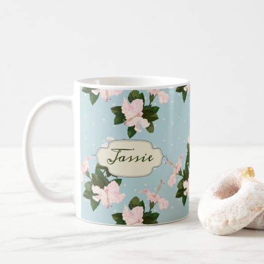 Motif floral Nom d'impression Mug (Avec donut)