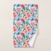 Motif floral oiseaux feuillage fleurs vert bleu (Serviette à main)