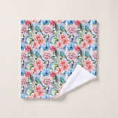 Motif floral oiseaux feuillage fleurs vert bleu (Gant de toilette)
