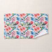 Motif floral oiseaux feuillage fleurs vert bleu (Serviette à main)