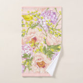 Motif Floral Peony Mimosa Hydrangea Oiseaux Rose (Serviette à main)