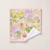 Motif Floral Peony Mimosa Hydrangea Oiseaux Rose (Gant de toilette)