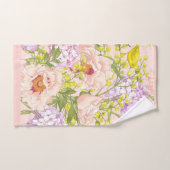 Motif Floral Peony Mimosa Hydrangea Oiseaux Rose (Serviette à main)