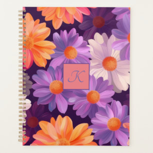 Motif floral pourpre et orange avec monogramme