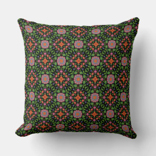 Motif floral Rangoli sur Coussin noir ou coussin
