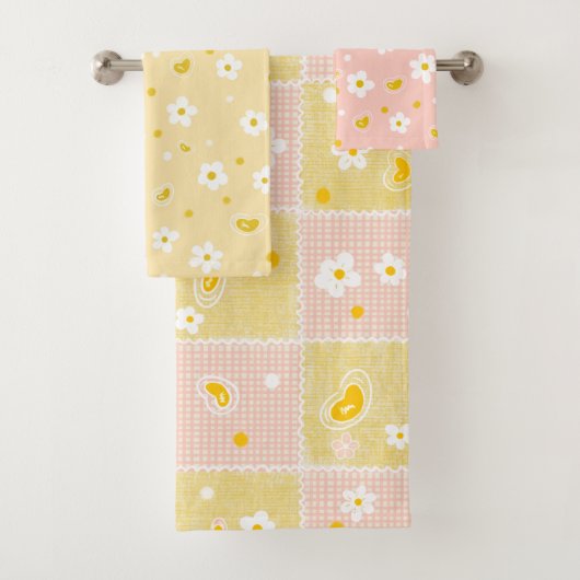 Motif floral rétro Daisy jaune et rose (En situation)