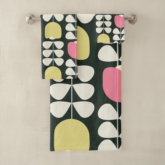 Motif floral rétro jaune rose vert