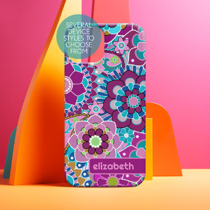 Motif floral rétro tendance - bloc de nom personna