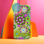 Motif Floral Retro tendance bloc de nom personnali<br><div class="desc">Un design floral et audacieux aux tons violets et verts colorés avec un bloc de couleur amusant pour ajouter votre nom ou n'importe quel texte. La folle motif aux fleurs a une variété de couleurs. Vous pouvez ajouter un nom, un monogramme ou un autre texte personnalisé. Si vous avez besoin...</div>