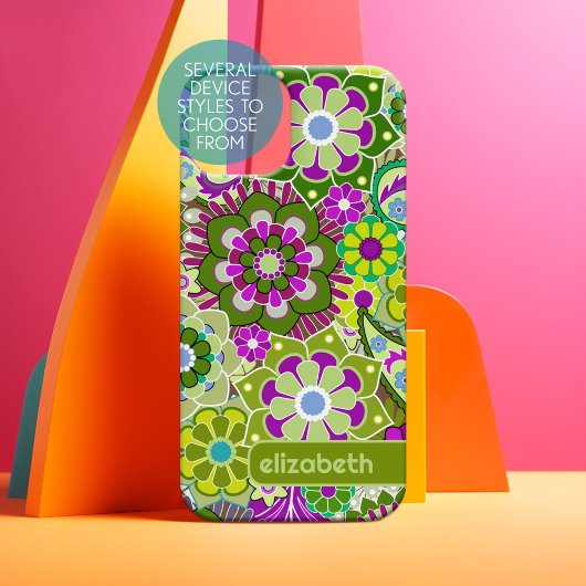 Motif Floral Retro tendance bloc de nom personnali