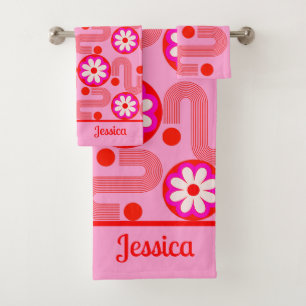 Motif floral rose moderne du milieu du siècle avec